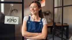 Small business owner opening her cafe